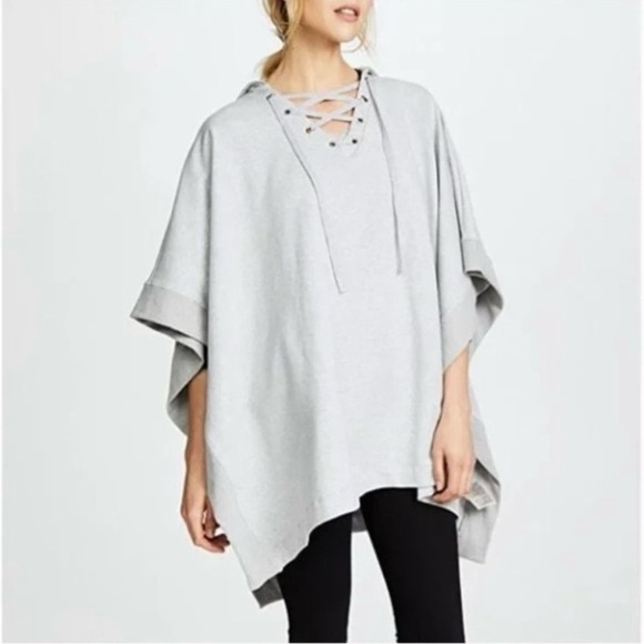 L'AGENCE Lizzy Lace Up Grey Hooded Poncho - Picture 16 of 16